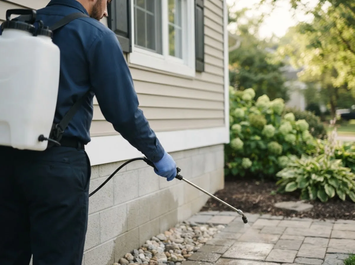 Pest control technician inspecting a home in Waterford, CT